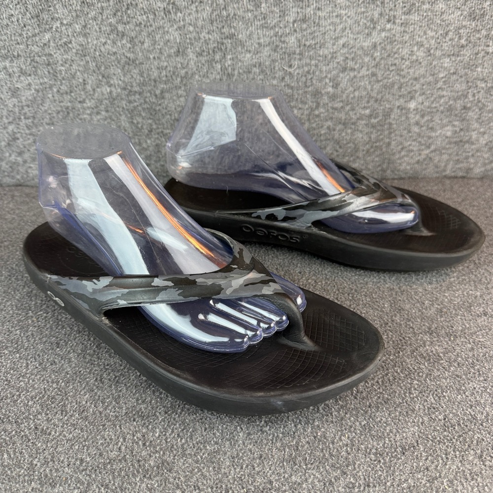 OOFOS OOriginal Sport Camo Thong Sandals Womens 10 Black Gray Foam Flip Flops